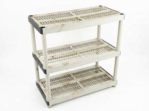 lot 25527 image: White 3-Tier Plastic Shelving Unit w Grated Shelves