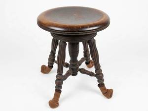 lot 25546 image: Vintage Wooden piano stool w Turned Legs