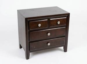 lot 25568 image: Dark Wood 3-Drawer Nightstand w Metal Handles