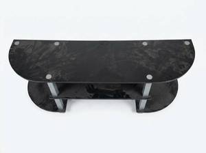 lot 25574 image: Black wood TV Stand with Shelf and Metal Supports