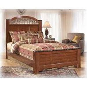 lot 25481 image: Ashley Furniture Fairbrooks Queen Poster Bed w Metal Rails