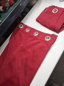lot 62838 image: Red Grommet Curtain Panels w Metal Rings (Set of 2) 7 ft.