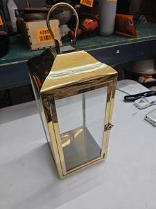 lot 62867 image: Better Homes & Gardens Gold Lantern Pillar Candle Holde
