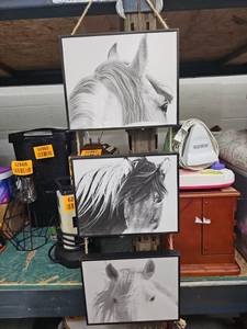 lot 62869 image: 3 Panel Horse Head Pencil Sketch Art Print 10x40in Framed