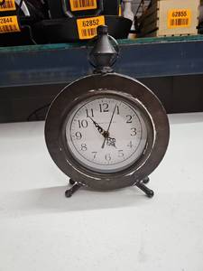 lot 62891 image: Vintage Black Table Clock with Ornamental Stand