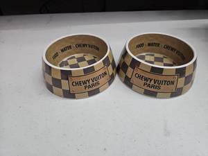 lot 62900 image: Chewy Vuitton Paris Pet Food Water Bowl Set