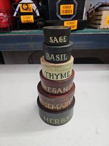 lot 62901 image: Set of 6 Wooden Herb Nesting Storage Containers