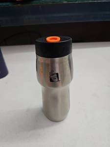 lot 62924 image: stainless steel Dunkin travel mug with Black Lid