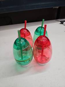 lot 62926 image: Reusable Lught Up Plastic Dome Cups with Straws - Set of 4