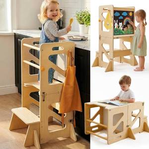lot 5017 image: Toddler Folding Kitchen Stool with Anti-tip, 4-in-1 Standing Tower 18M