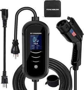 lot 5027 image: Level 1 & 2 EV Charger, 16A, 120-240V, J1772, NEMA 6-205-15 Adapters, Black