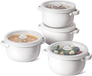 lot 5034 image: LE TAUCI French Onion Soup Bowls, 28 oz Crocks with Handles, Set of 4, White