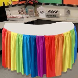 lot 5046 image: Oudain 14 ft Colorful Rainbow Table Skirt for Teacher Desk