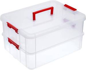 lot 5072 image: JUXYES 2-Tiers Plastic Stack Carry Storage Containers Box wih Handle Lids