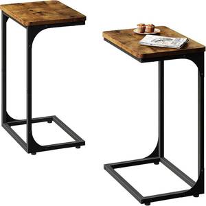 lot 5073 image: QEEIG C Shaped Side Table Set of 2 (15.7 Width, Brown)