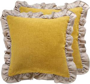 lot 5075 image: patdrea Vintage Yellow Linen Throw Pillow Covers,Set of 2,22x22-Kubum