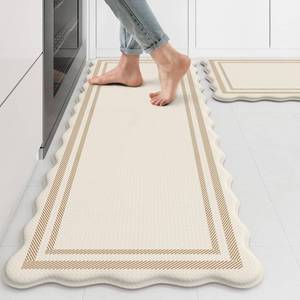 lot 5077 image: KIMODE Anti Fatigue Kitchen Mats, Beige Scalloped Rugs for Kitchen Floor
