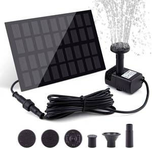 lot 5083 image: Solar Fountain Pump for Bird Bath with Panel, 2W, 3m Cable, 4 Nozzles Black