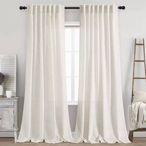 lot 5106 image: Back Tab Linen Curtains 96-Inch, 2-Panels, Ivory Cream, Semi-Sheer