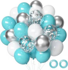lot 5116 image: Teal & Silver Balloons, 50pcs 12in, Confetti Latex for Birthday Baby Shower