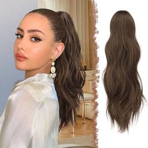 lot 5121 image: FESHFEN Ponytail Extensions, Clip-In Hairpiece, 20 in, Chestnut Brown