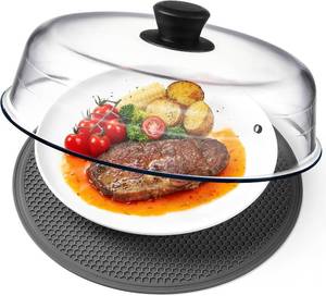 lot 5133 image: 2 in 1, Glass Microwave Splatter Cover for Food & Microwave Place Mat