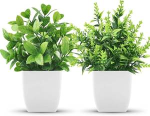 lot 5140 image: Der Rose 2 Pack Fake Plants Small Faux Plants Indoor for Office Desk Decor