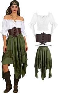 lot 5170 image: Verceco Women Pirate Costume Renaissance Outfit with Peasant Top & Skirt XXL