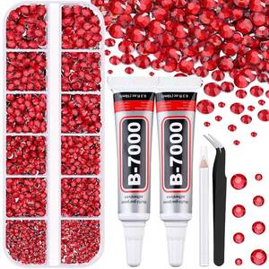 lot 5178 image: 6100Pcs Resin Red Rhinestones for Bedazzling with 2x10ml B7000 Glue, 1 Box