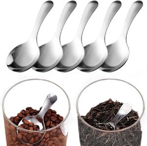 lot 5180 image: 5 Pack Short Scoops - Silver Stainless Steel Small Scoops for Salt, Sugar