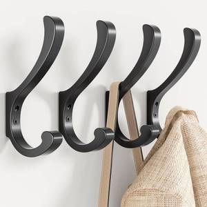 lot 5192 image: Large Coat Hooks Wall Mount,Heavy Duty Wall Hooks for Hanging, Black 4 Pack