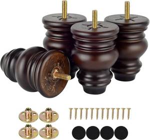 lot 5200 image: Michanco 4-Inch Wood Furniture Legs, Set of 4 Bun Feet, M8 Bolt