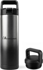 lot 5213 image: MOON LENCE Insulated 18 oz Water Bottle with Straw, Stainless Steel, Black