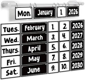 lot 5215 image: Black & White Flip Calendar for Classroom Bulletin Board, 56 Date Cards  Missi