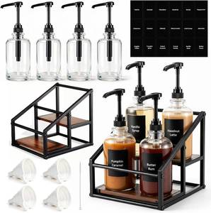 lot 5238 image: 4 Pcs Coffee Syrup Dispenser Bottles with Stand, 16.9oz 500ml