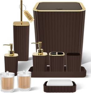 lot 5242 image: XLHOMO Bathroom Accessories Set - 10PC Gorgeous Brown Bathroom Set