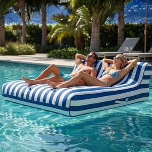 lot 5244 image: Grande Double Upholstered Recliner Pool Float Lounger wBackrest Santorini