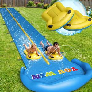 lot 5245 image: Evoio Water Slide, 32.8FT Inflatable Splash Water Slip with 2 Racing Lanes