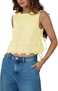 lot 5247 image: Women Boho Lace Tie-Front Tank Patchwork Sleeveless Cardigan Crop Top Small