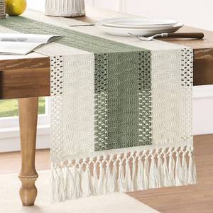 lot 5254 image: ZeeMart Macrame Style Bicolor Stitching Table Runner 14x108in Green