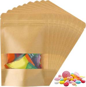 lot 5265 image: Geosar 150 Pcs Kraft Bags with Window Stand Up 4 X 6 Inch Pouches