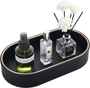lot 5274 image: GORESE PU Leather Valet Tray Organizer, Oval Jewelry Dish, 11 5.9 in, Black