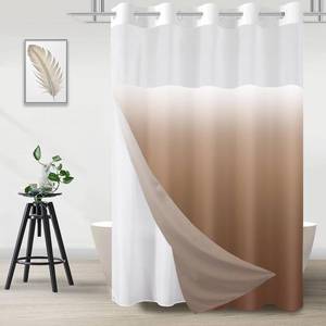 lot 5284 image: No Hook Shower Curtain and Liner Set, Ombre Brown, 71 x 74
