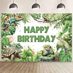 lot 5288 image: MEHOFOND 7x5ft Reptile Birthday Backdrop - Jungle Greenery Photo