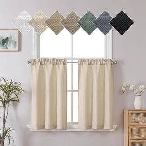 lot 5291 image: Chyhomenyc Short Curtains 36 Inch Length, Faux Linen, Linen Color, 2 PCS