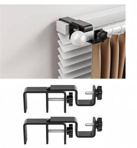 lot 5295 image: Over-Blinds Curtain Rod Brackets for Blinds 1.3 2 Tool-Free 2-Pk (Black)