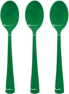 lot 5301 image: 50 Pcs Green Plastic Spoons, Disposable Heavy-Duty Cutlery for Parties