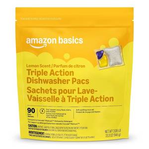 lot 5302 image: Amazon Basics Triple Action Dishwasher Pacs, Lemon Scent, 90 Count