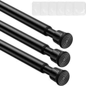 lot 5309 image: 3 Pack Small Tension Rod 26-39Inch Black Spring Tension Curtain Rod