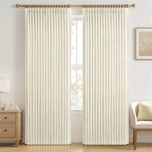 lot 5310 image: Cream Linen Textured Blackout Curtains 84in Long, 2 Panels, 50x84in Boho